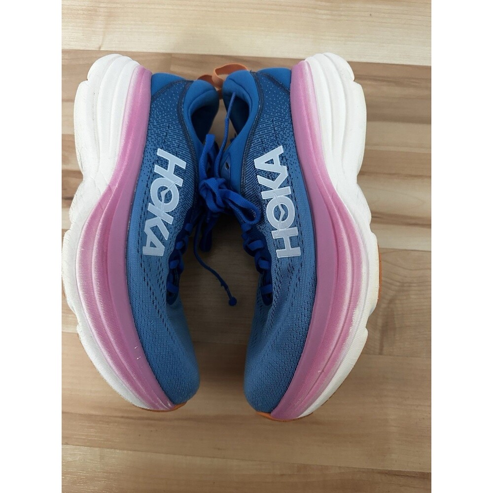 HOKA Bondi 8 Wide Womens Blue Pink White Low Top Lace-Up Running Sneaker US 8